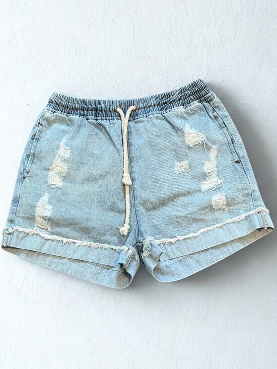 POL Pants - POL Distressed Jean Shorts S Light Wash Elastic Waist Boho
